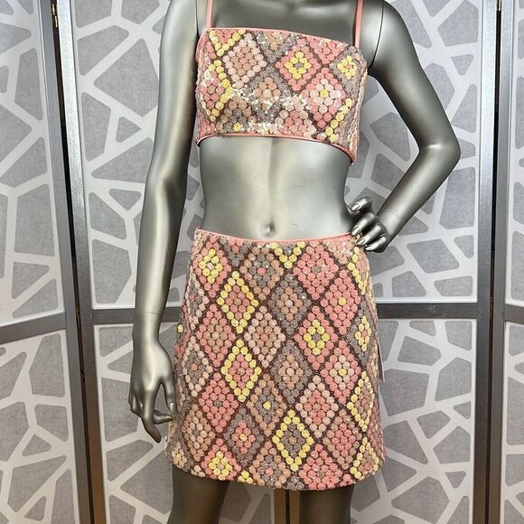 Caroline Constas Sequined Cropped Top and Mini Skirt Set NWT 6 - Picture 1 of 14